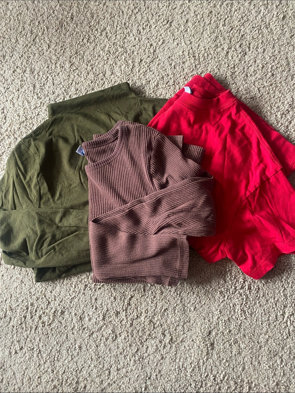 Old Navy Long-Sleeve Tops Trio in Brown, Olive & Red